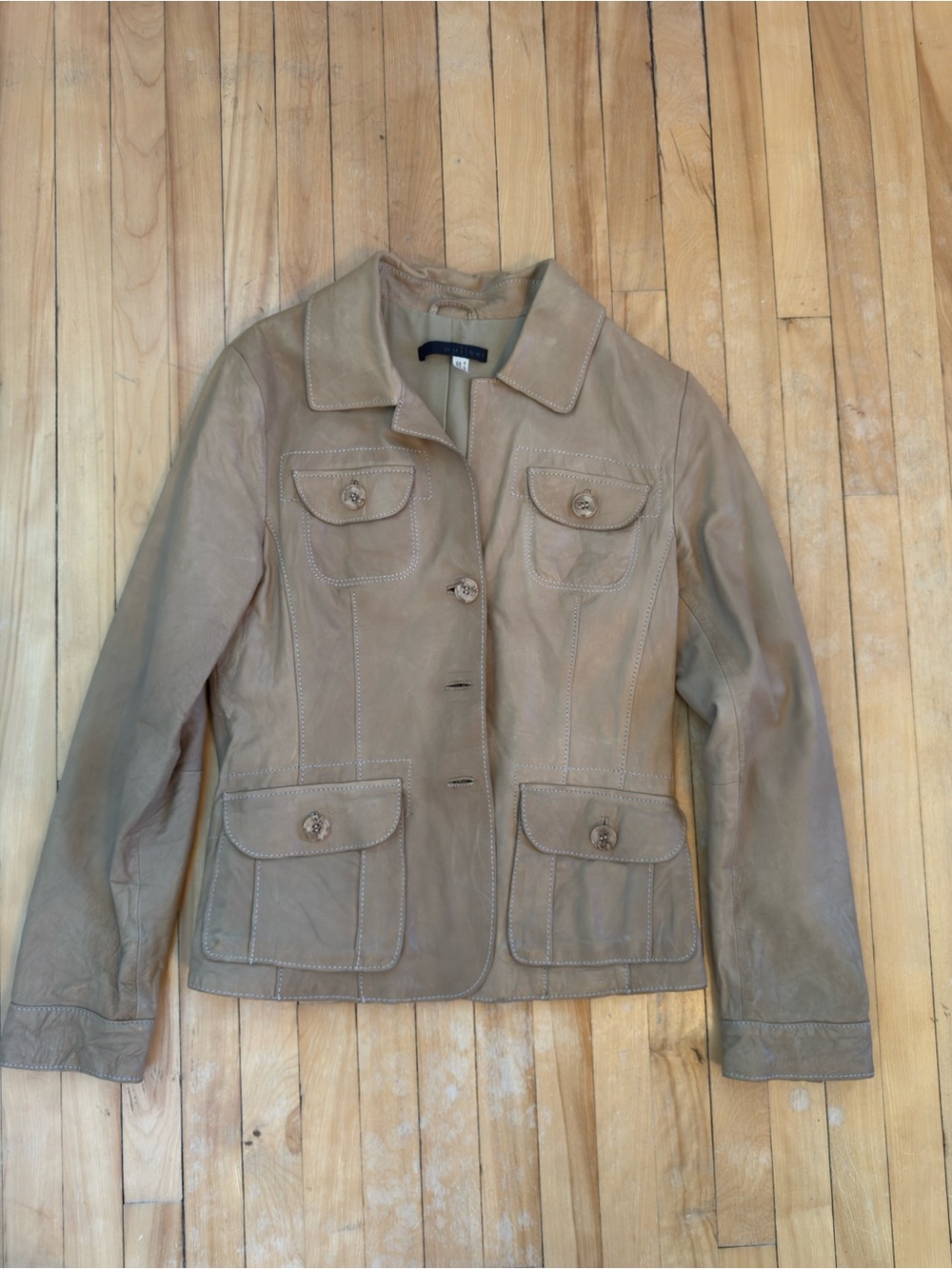 Oui Set 100% Leather Tan Utility Jacket Size Large